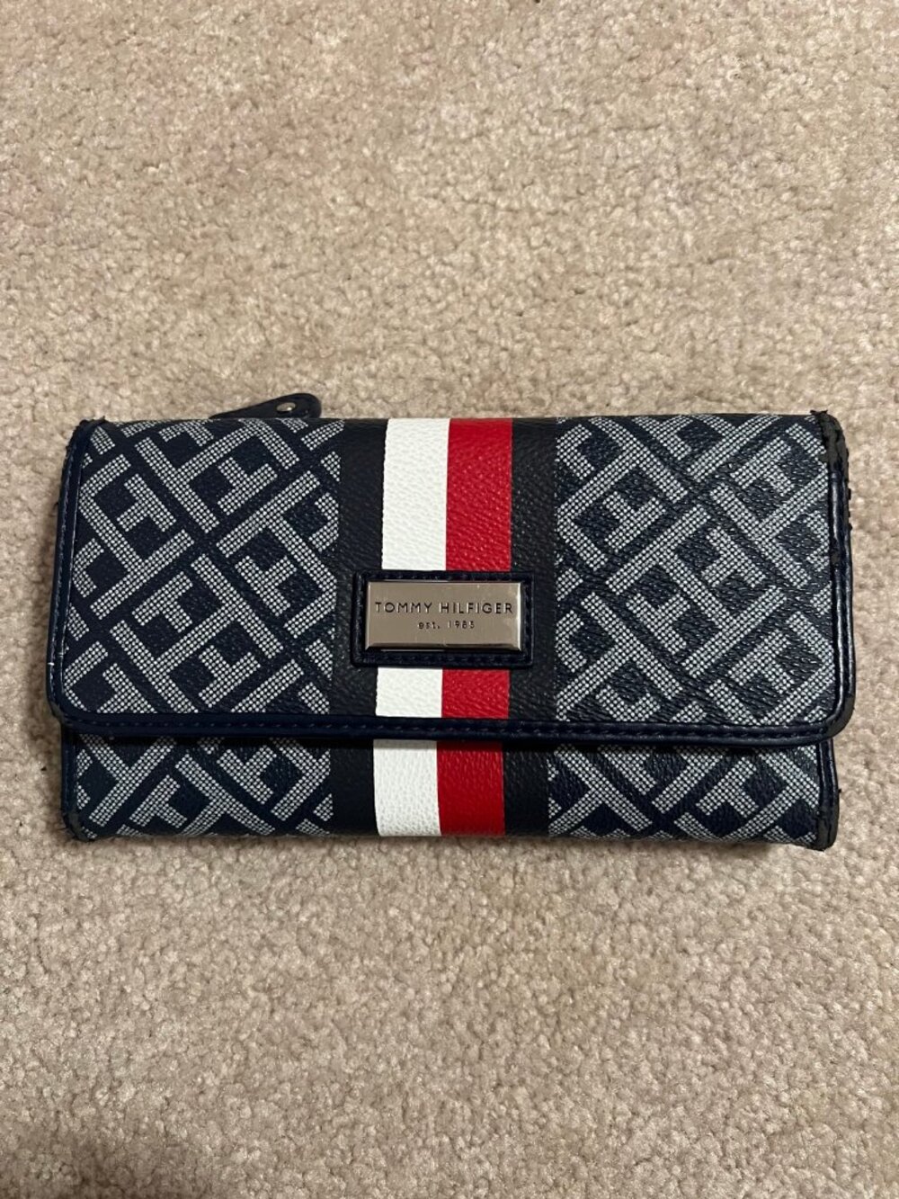 Tommy Hilfiger Blue Red Wallet Bifold Leather Card Holder Men Used Worn Corners